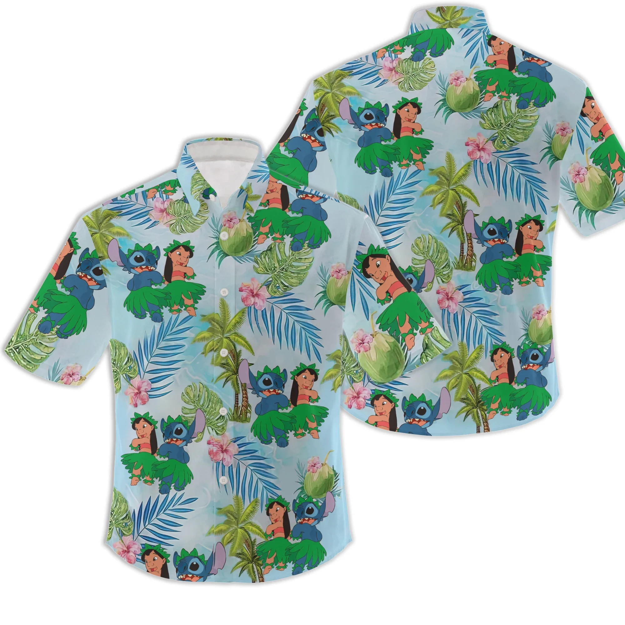 Camisa hawaiana de Lilo & Stitch para hombre y mujer, camisa de manga corta a la moda, informal de playa de Disney
