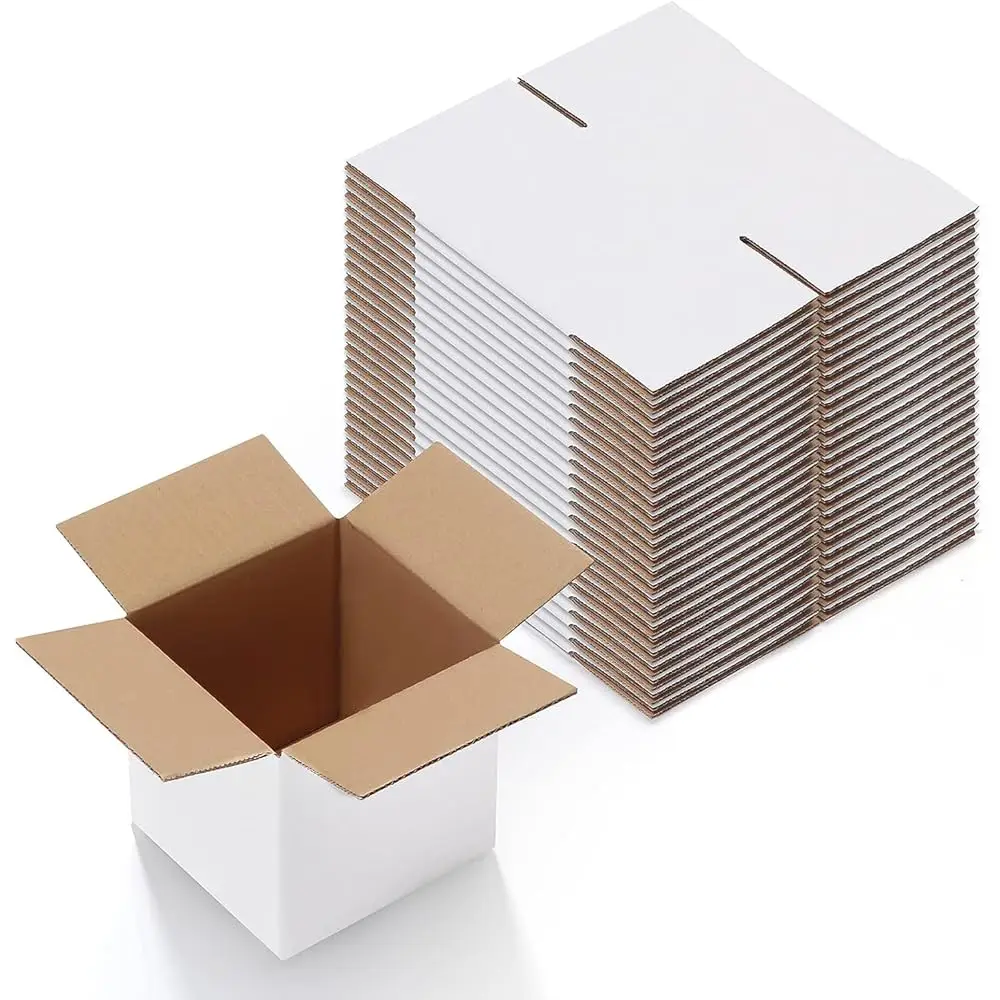 

25 упаковок маленьких почтовых коробок 5x5x5 дюймов, белые гофрированные картонные коробки, для малого бизнеса, простые в сборке для отправки почтой
