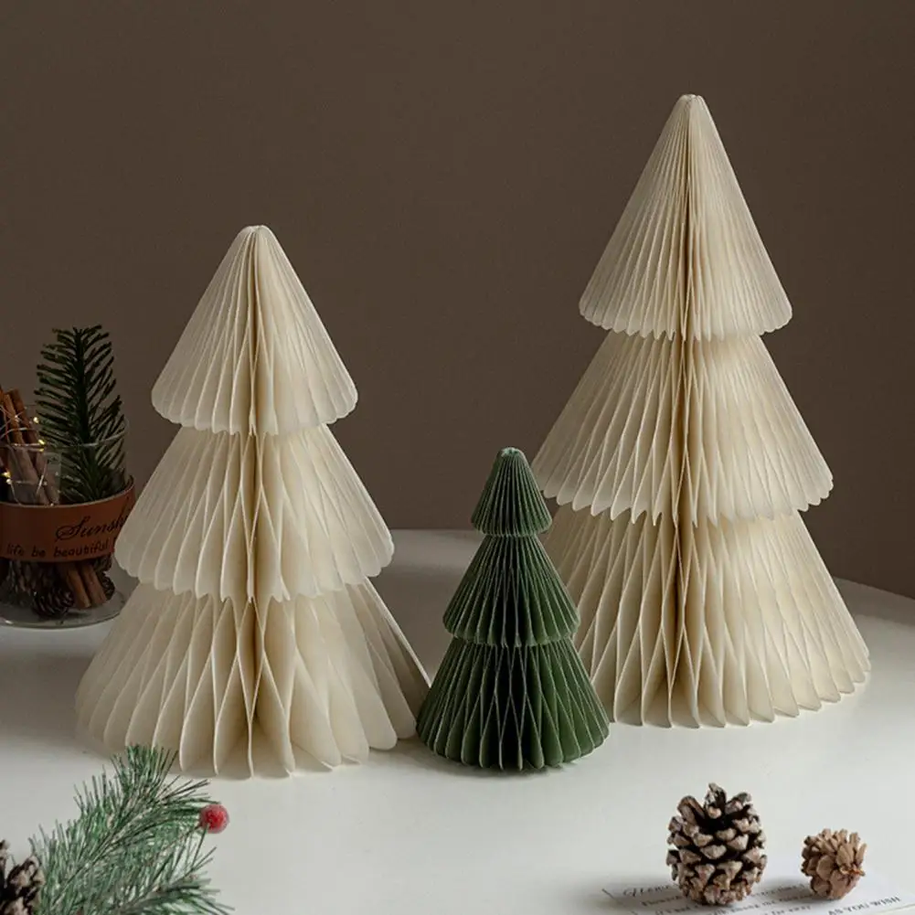 Quick Setup Paper Christmas Tree 3D Honeycomb Paper Xmas Tree Ornament Rustic Tabletop Centerpiece for Office Home Decor