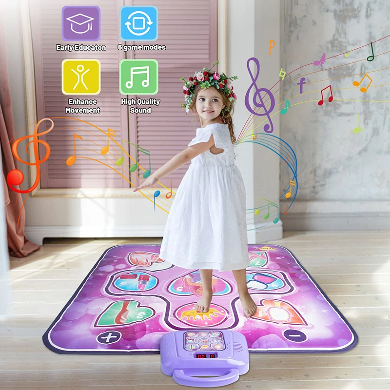 QWZ Dance Mat Toys Kids Game Dance Pad with LED Lights 6 Game Modes Adjustable Volume Built-in Music for Girls Ages 3-10 Gifts