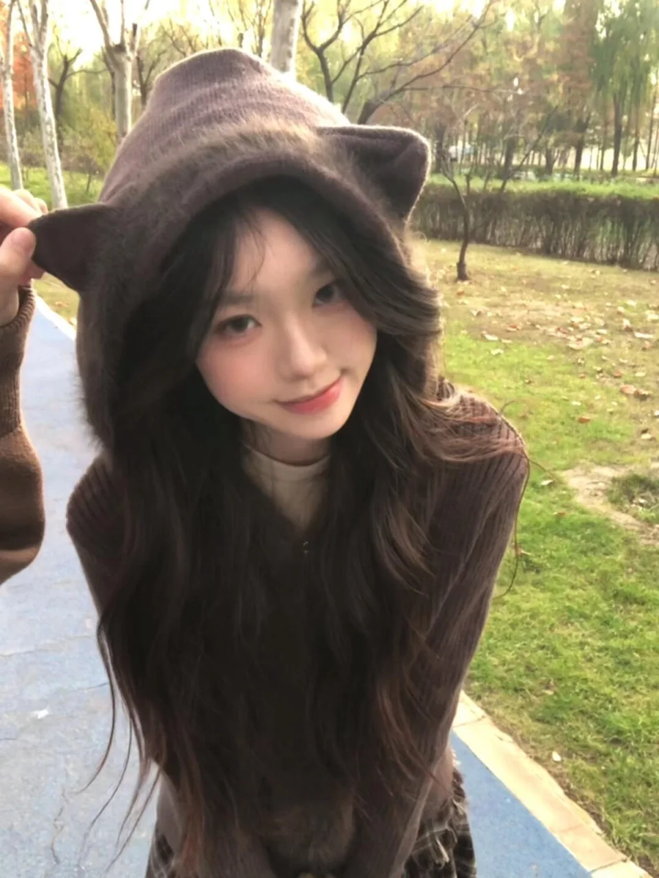 Ce Au Lait Fufu  Ear Raccoon Fce Knitwear Outerwear Women's Autumn Winter Zipper Knitted Open Cardigan Sli Outer ...