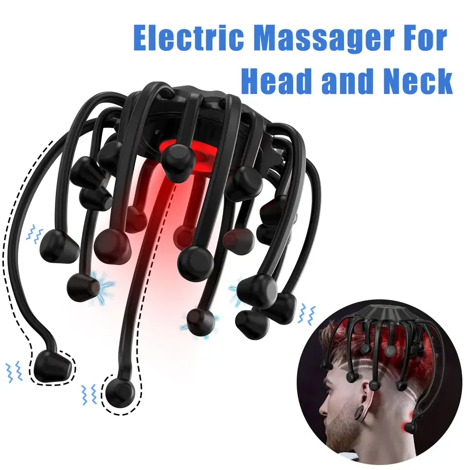 

NEW Electric Head Massager Octopus Massager 20 Contracts 5 Modes Scalp Massager 2 Extra Long Contract Red Light Therapy Device