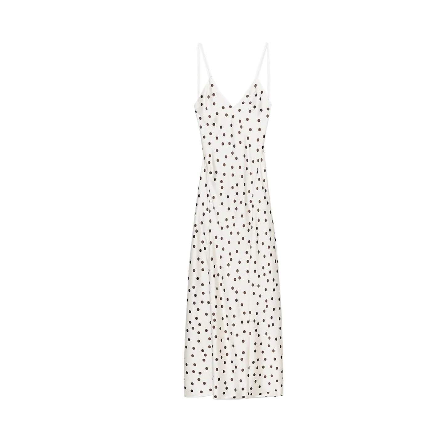 Sommer Damen Bal Splice Design V-Ausschnitt Polka Dot Seidensatin Midi Dr Hohe Taille A-Linie Rock Svel Kleid