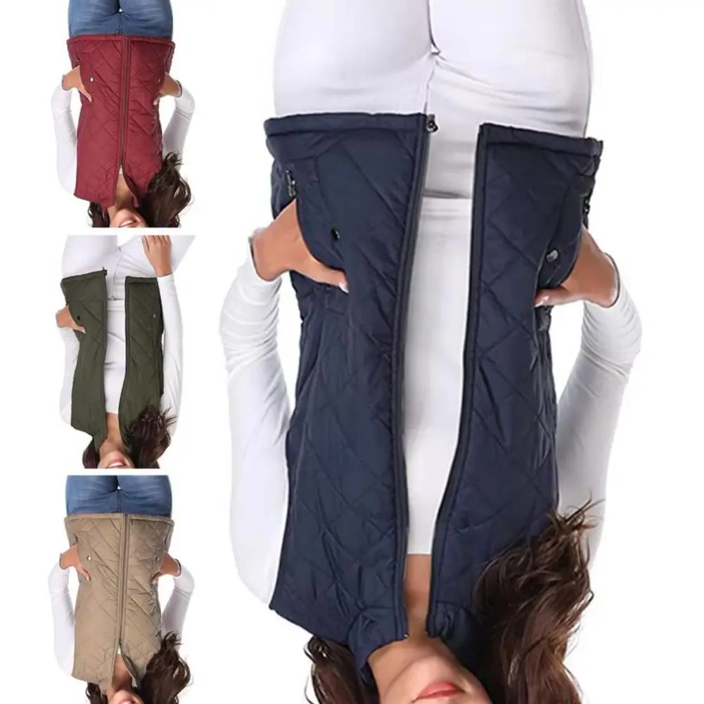 

2026 Women Coat Stand Collar Sleeveless Padded Zip-up Solid Color Heat Retention Waistcoat Cardigan Vest Coat for Daily Work Com