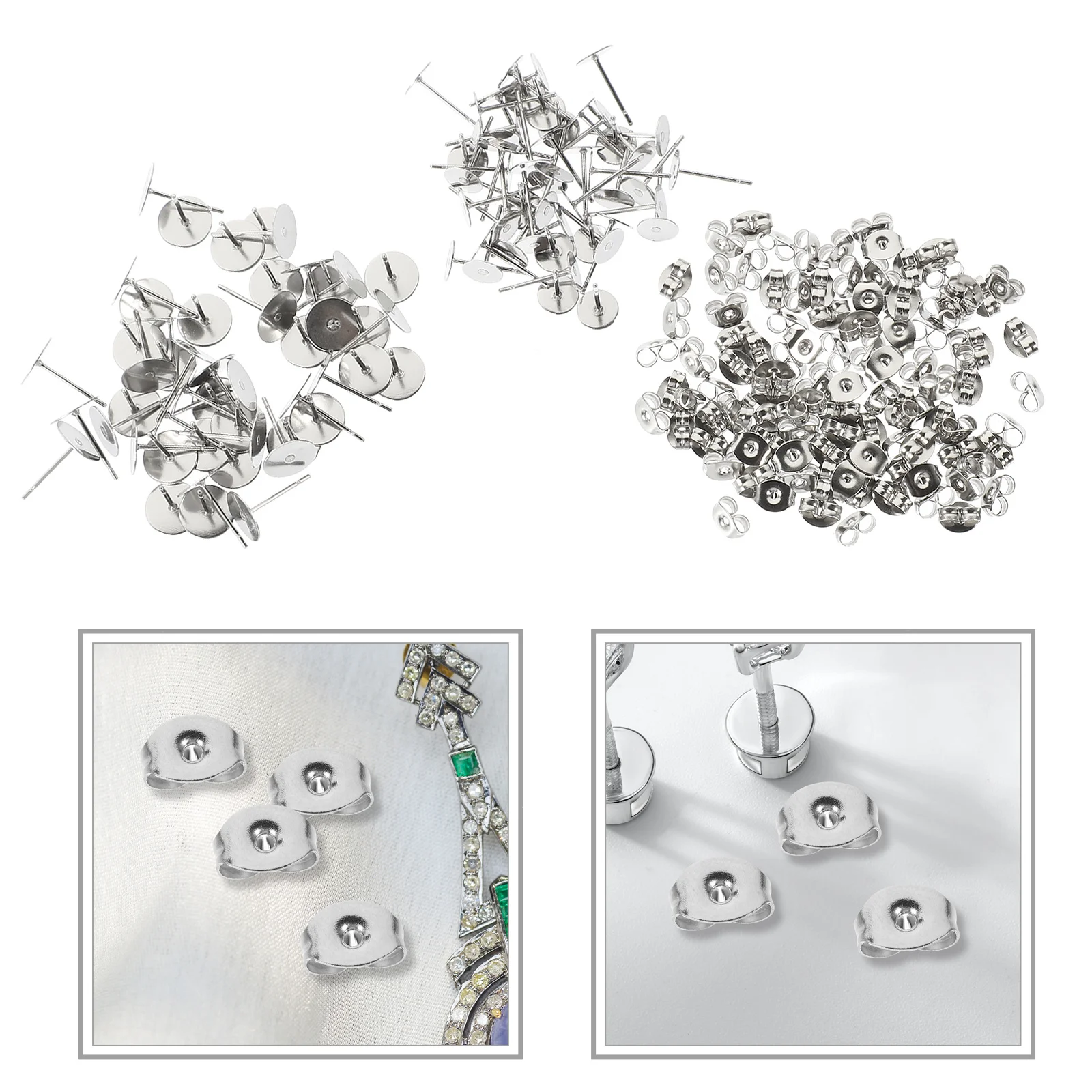 

2 Bags Stainless Steel Earring Posts Replacement Backs DIY Earring Making Materials Kit Flatback Earrings for Women Accessories