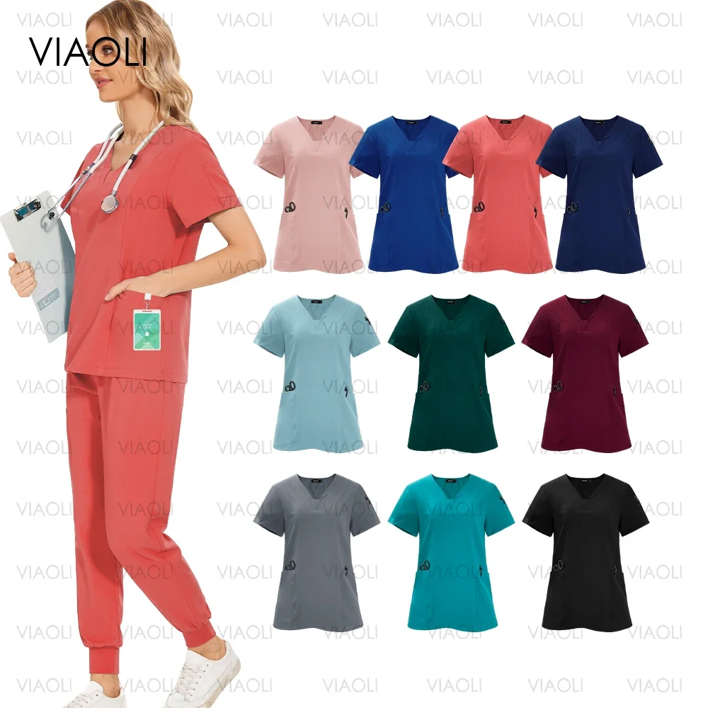 

Scrub Doctor Nurse Suits 2 pc Clinical Workwear Pocket Top Pants Hospital Uniform Women Medical Dental Clinic Beauty Spa Clothes