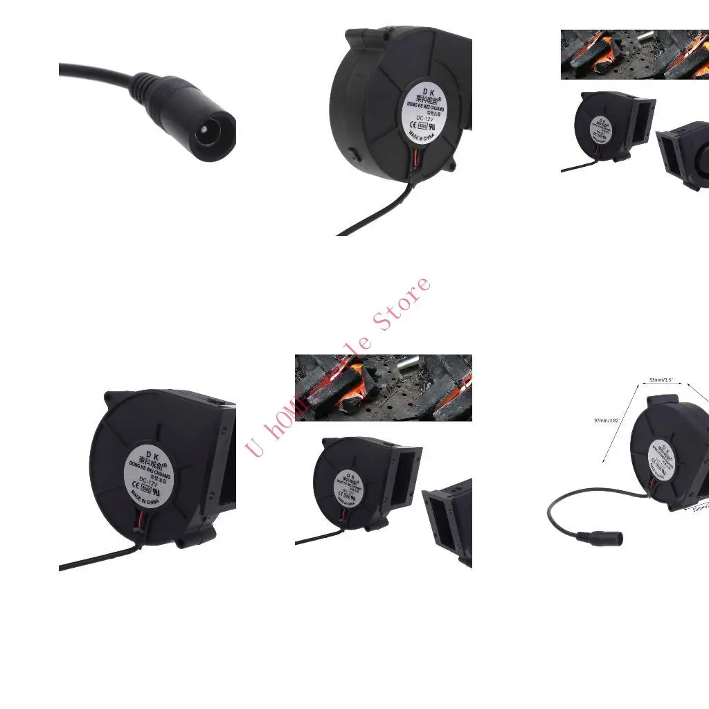 63HF Ball Bearing Barbecue Fan DC12V 5.5x2.1mm 5300R/min Air Blower Fan 97x97x33mm for Electronic Products, Barbecue
