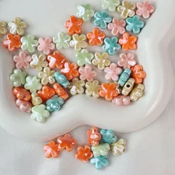10pcs New 12mm Five Petals Flower Ceramic Beads For Jewelry Making Mixed Loose Porcelain Beads DIY Bracelet Charm Accessories