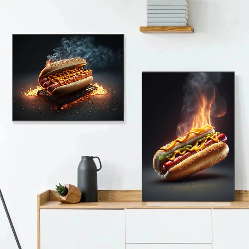 Fresh Delicious Hot Dog Kitchen Food Posters and Prints Canvas Printing Wall Art Picture for Restaurant Bakery Home Decoration