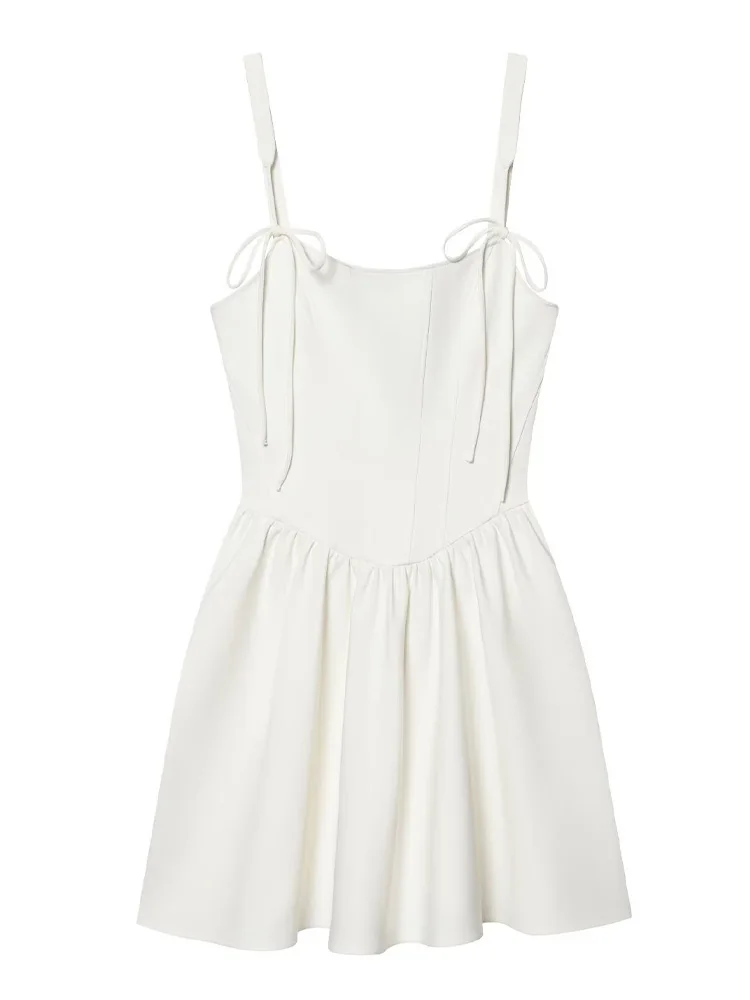 

HH Women's 2026 Summer Corset Style Puffy Spaghetti Straps Bow Decoration Dress Female Sweet Sexy Ruffled Mini Sleeveless Dress
