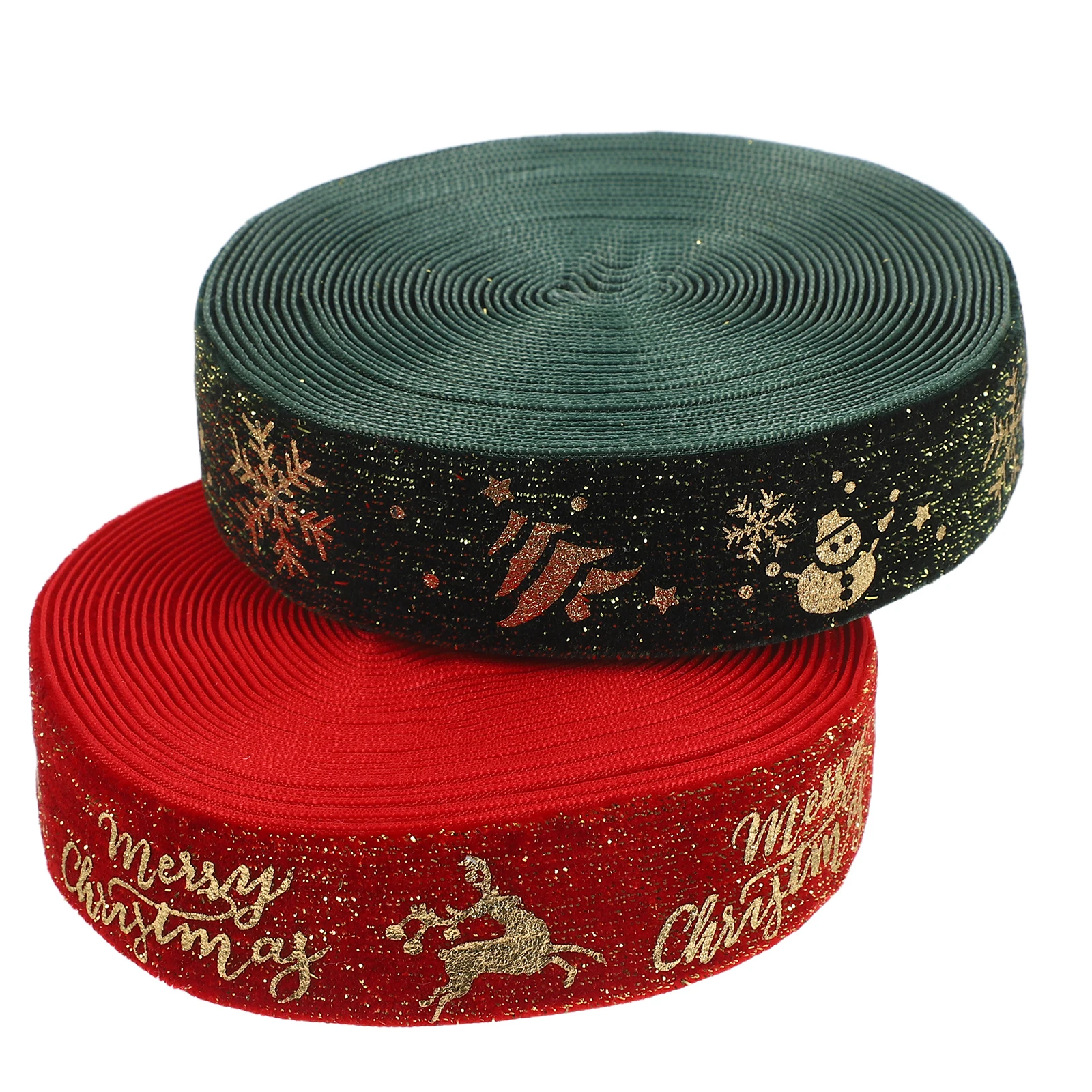 2pcs Christmas Wrapping Ribbon 5 Yard Gold Glitter Wired Edge Ribbon Festive Gift Wrap Craft for Xmas Tree Decorations Wrapping
