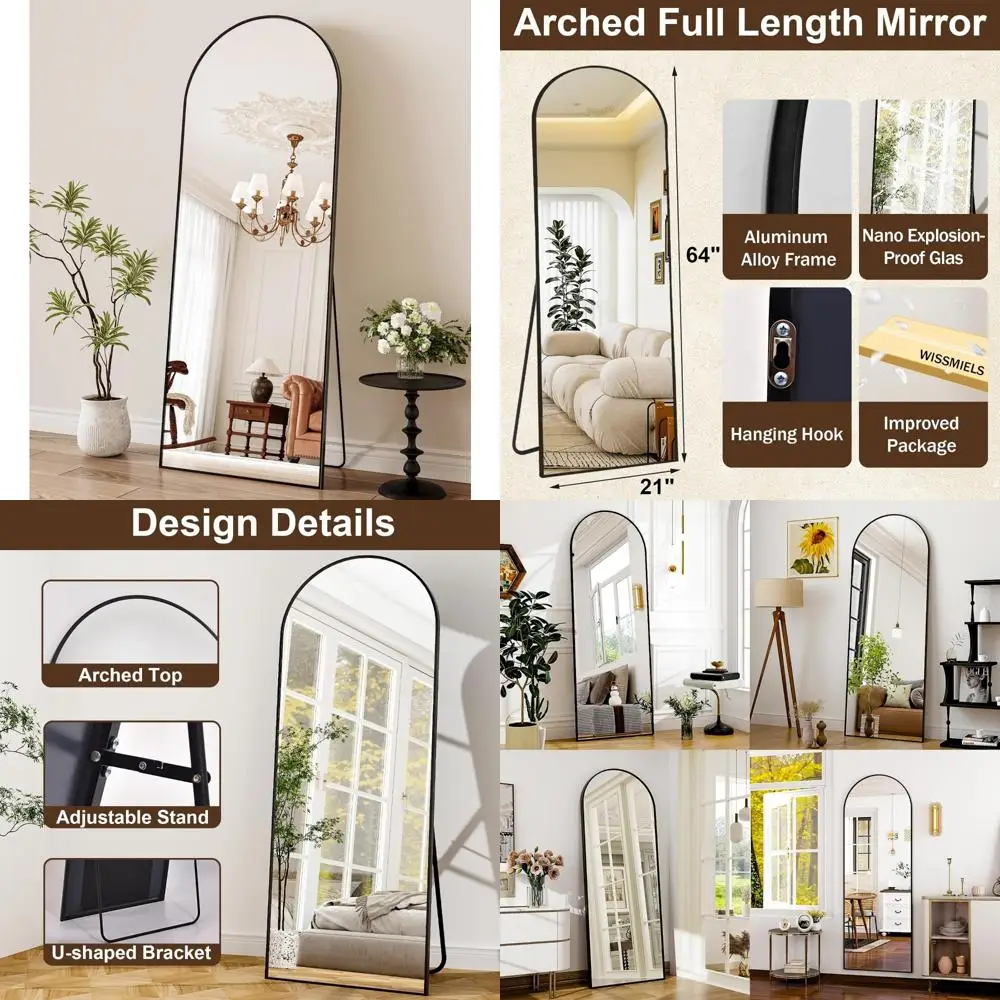 مرآة مؤطرة من الألومنيوم كاملة الطول مثبتة على الحائط للاستخدام في الحمام وغرفة المعيشة وغرفة النوم