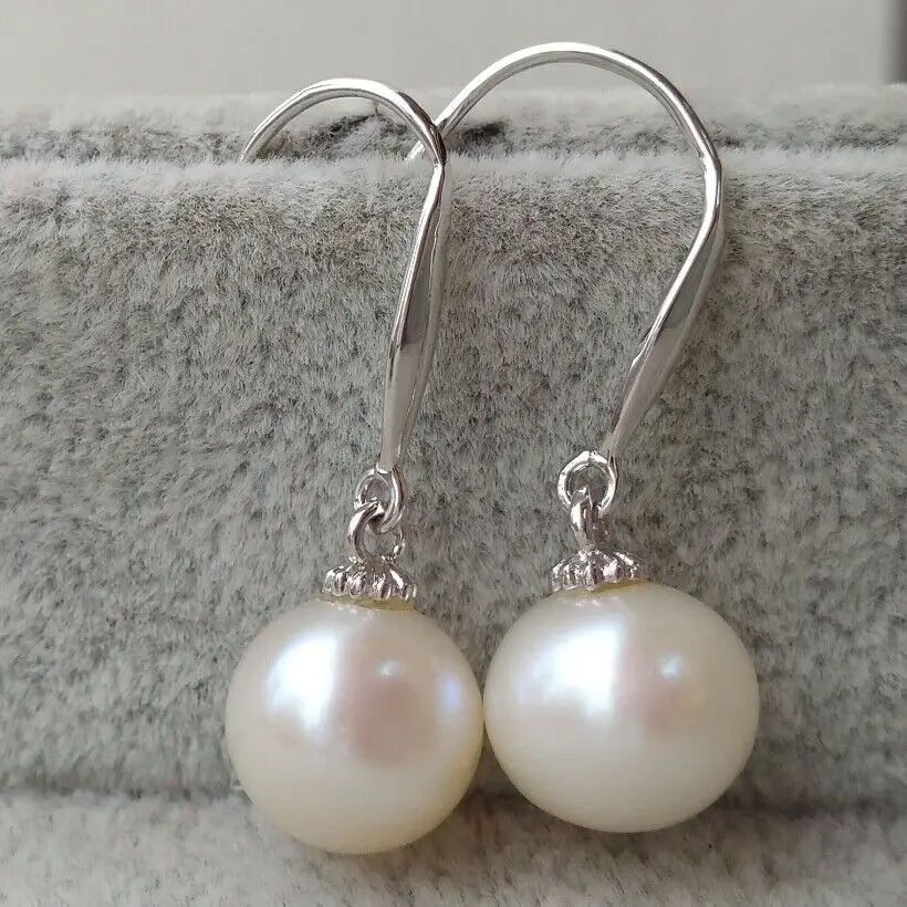 ON SALE 8-9mm South Sea Water Round White Vintage Dangle Drop Real Natural Pearl Earrings 14k Gold Filled Hook Free Shipping