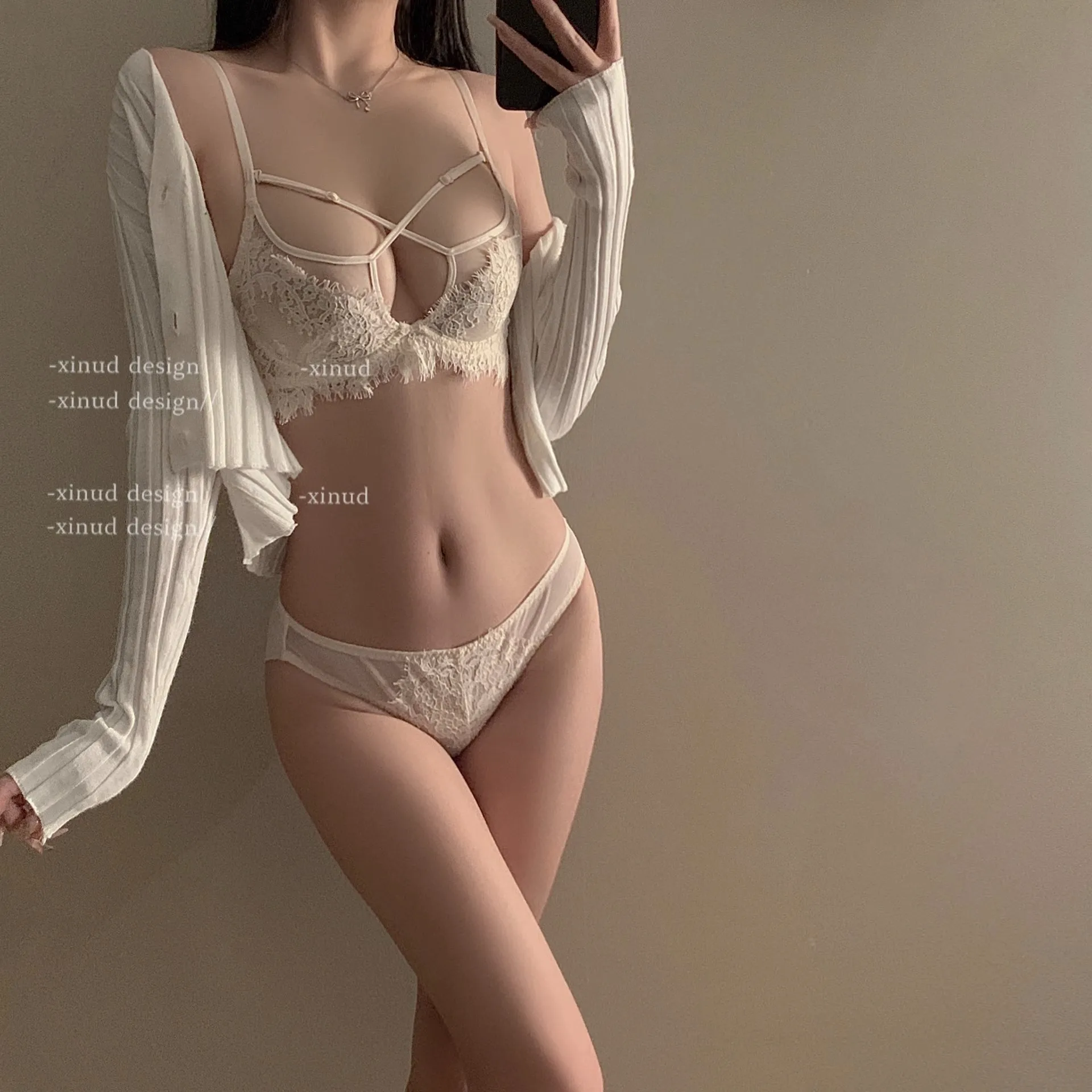 

French Thin Brief Sets for Women Plus Size Sexy Lace Lingerie Set Breathable Push Up Unlined Minimizer Bra Underwear 2026