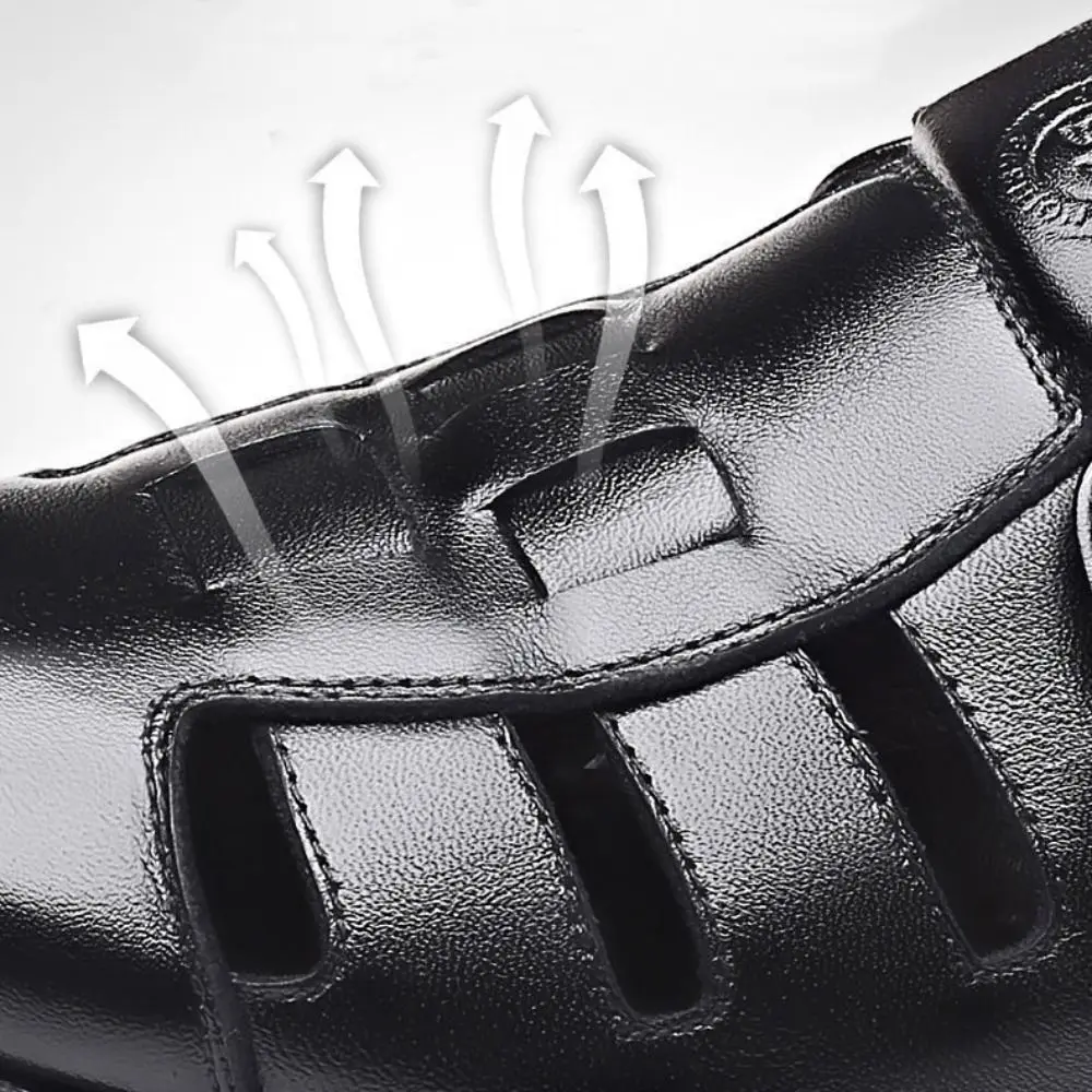 Fashion Business PU Sandals Men Comfortable Breathable Hollow Leather Shoes Beachwear PVC Sole Closed-toe Shoes Male