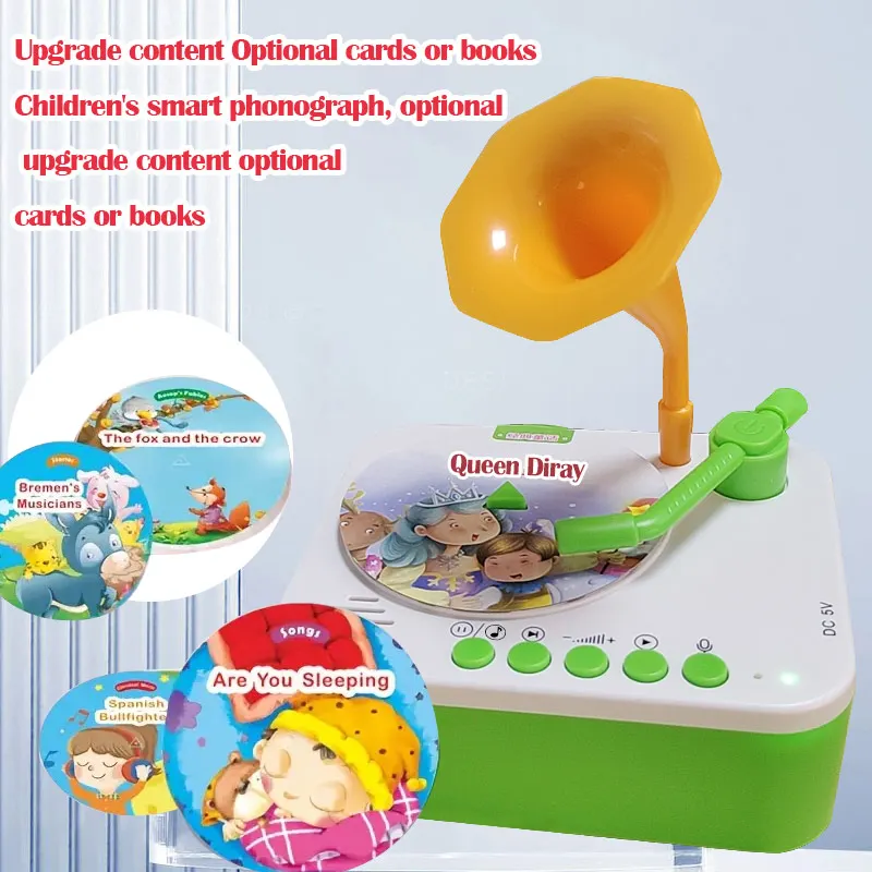 子供蓄音機子供用音楽プレーヤー、96の物語、音楽レコード、2〜6歳の子供の教育玩具に適しています