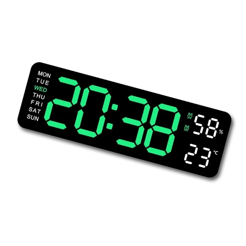 Multifunctional LED Wall Clock with Temperature Display Adjustment Brightness and 2 Alarms 12/24 Hour Memory Function 02DB