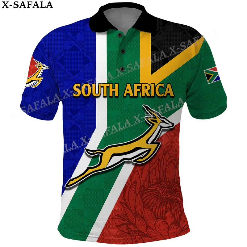 South Africa Country Flag Springboks 3D Print Polo Shirt Short Sleeves Man Overshirt Casual New Summer Clothing Tracksuit-12