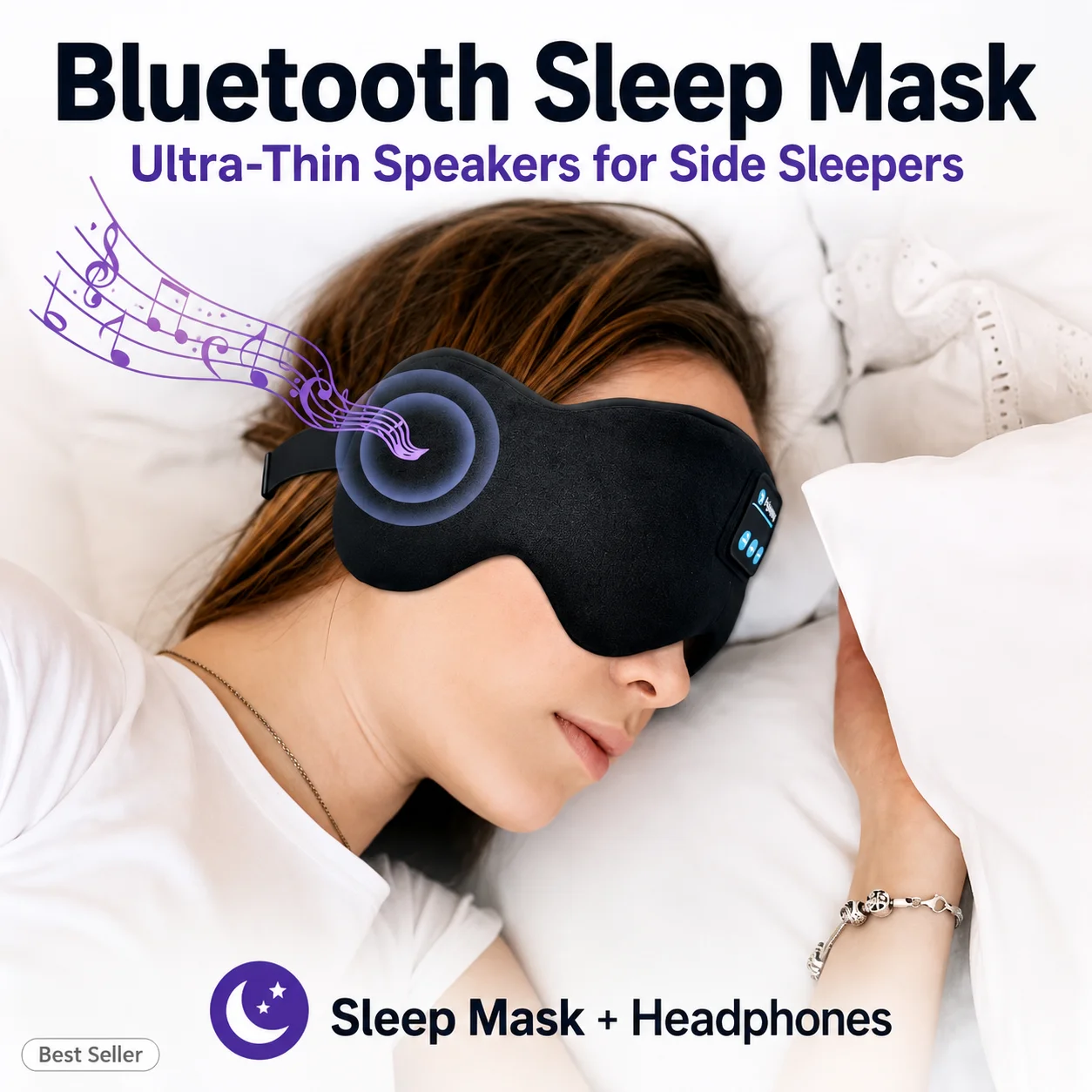 Sleep Mask Bluetooth 5.4 Headphones, Total Blackout Built-in HD Speaker for Side Sleepers Women Men Travel Soft Breathable