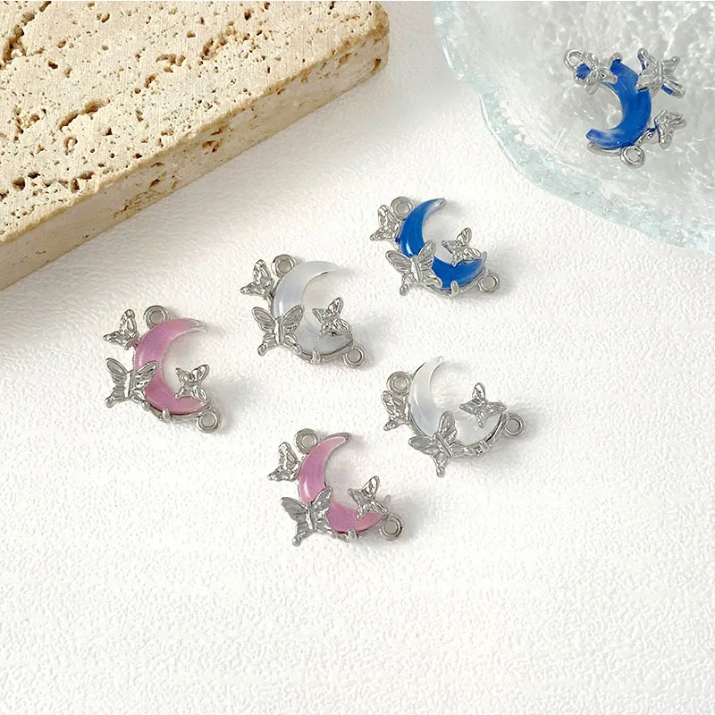 

10pcs Handmade Butterfly Jewelry Pendants Silvery Color Moon Necklace Pendant Connectors Diy Earrings Jewelry Making Findings