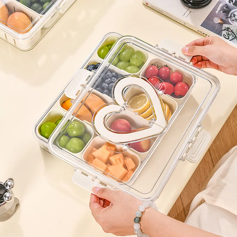 

Divided Serving Tray with Love Handle Portable Snack Platters Organizer Snack Box Charcuterie Container with 8 Compartments