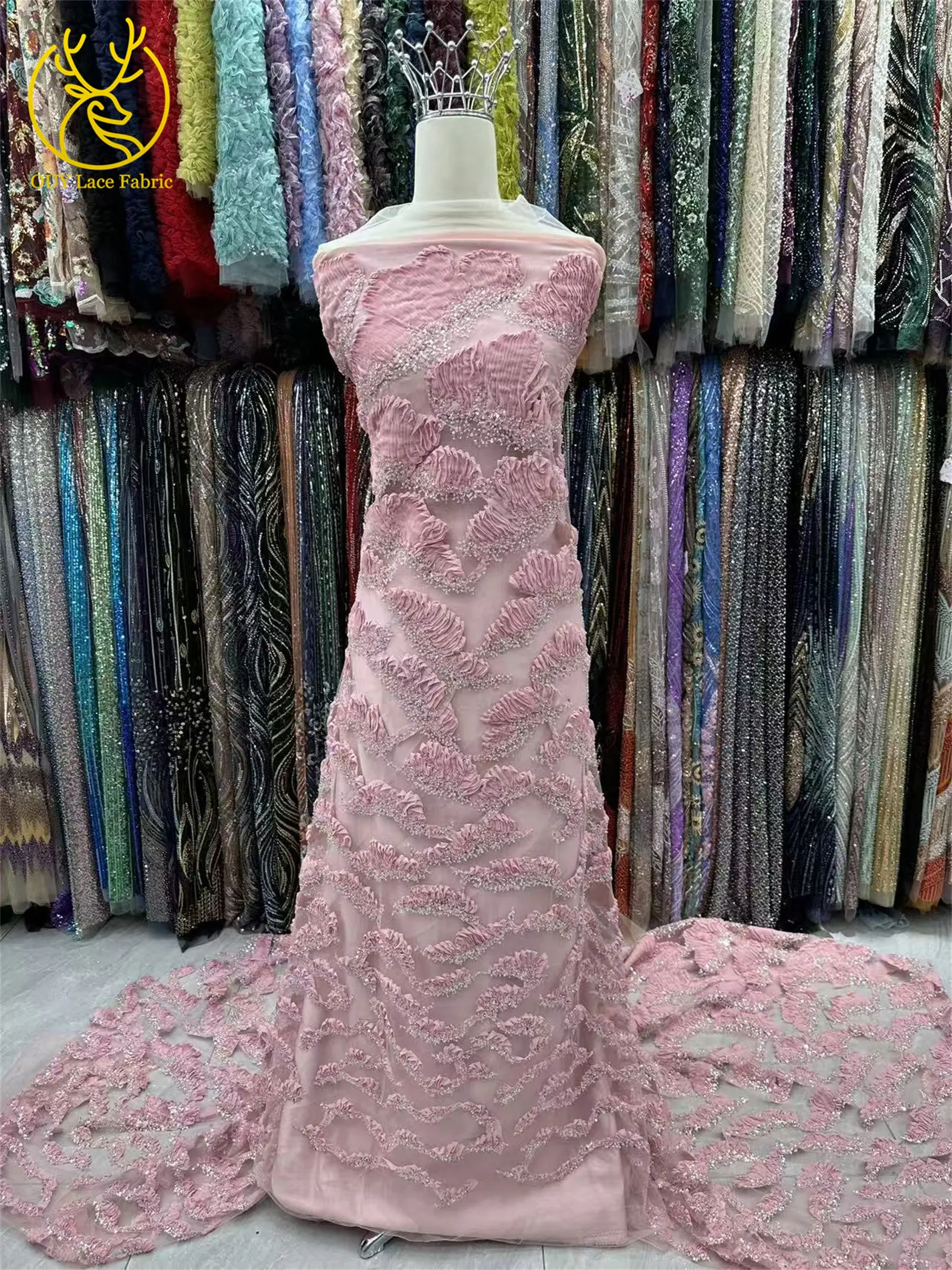أسود برستيج فستان الزفاف الفاخر الأفريقي مطرز أقمشة الدانتيل 2025 فرنسا نيجيريا الترتر ثلاثية الأبعاد فستان من القماش الدانتيل الخياطة