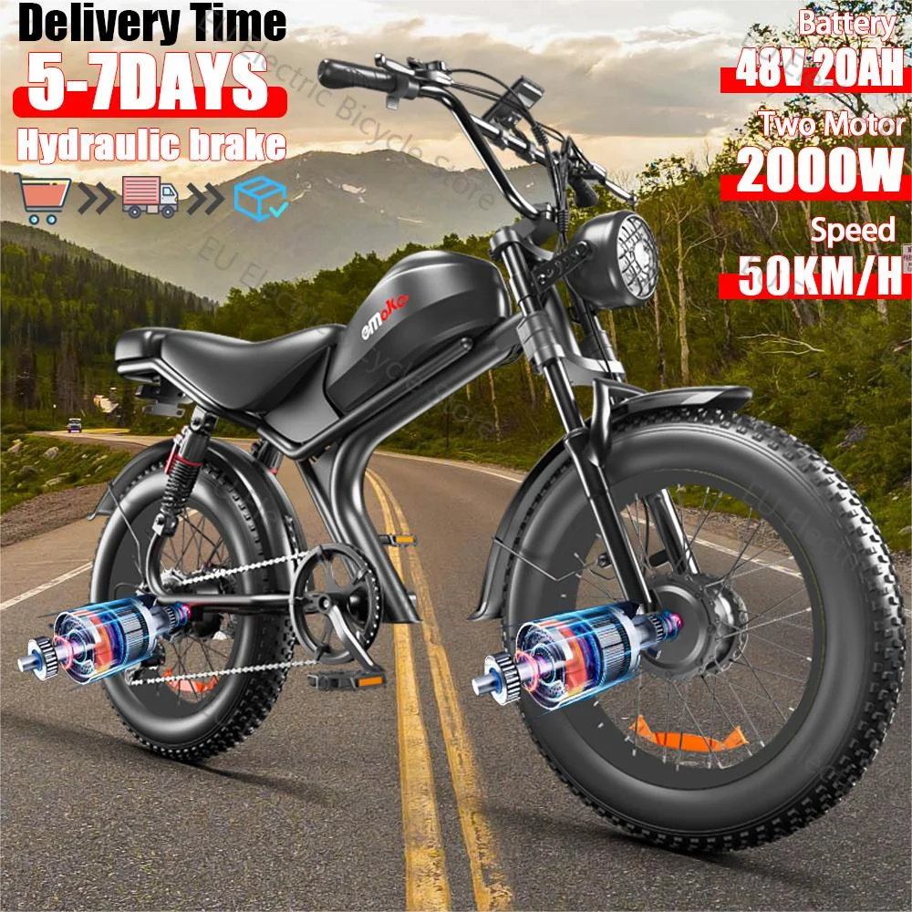 C93 European UK Stock 2000W Dual Motor 48V20AH Capacity Battery 20 * 4.0-inch Fat Tire City Road Mountain Off Road Electric Bicy