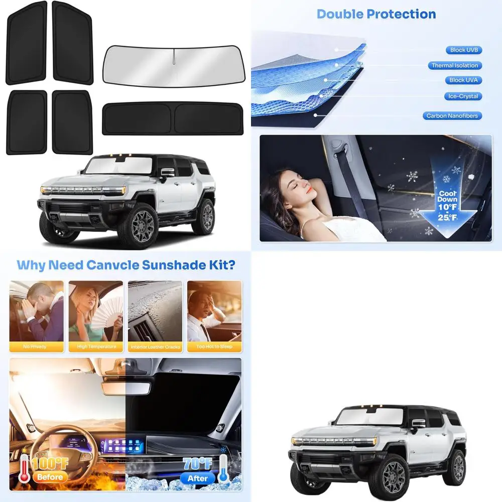 

Black GMC Hummer EV Sunshades 2022-2026 - 6PC Set for Windshield, Side & Rear Windows, Privacy & Cooling Protection