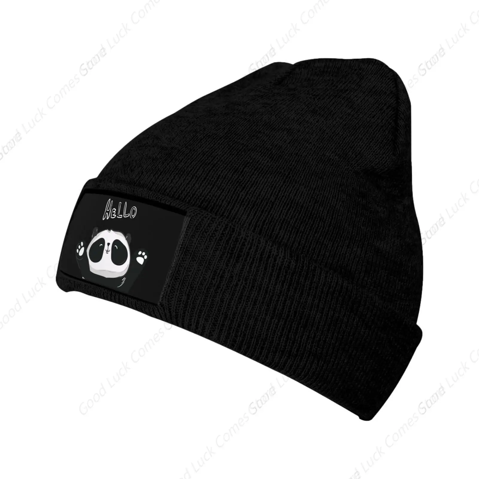 Unisex Hello Panda Beanie for Men and Women Cuffed Plain Knit Hat Winter Soft Warm Beanies Hats Cap