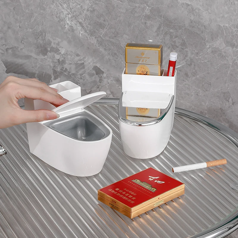 Creative Toilet Ashtray Home Bathroom Storage Cigarette Case with Lid Wall-mounted Plastic Ashtray Suitable for Home Office Use