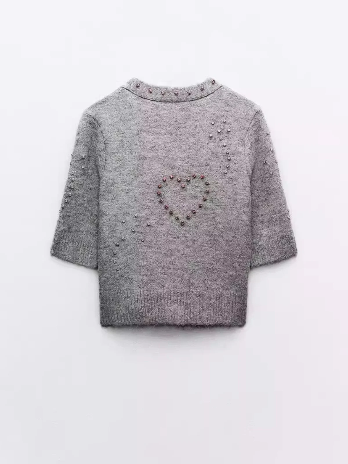 Primavera 2024, cárdigan abierto de punto de manga corta con cuello en V para mujer, deco con joyas, estilo coreano, info...