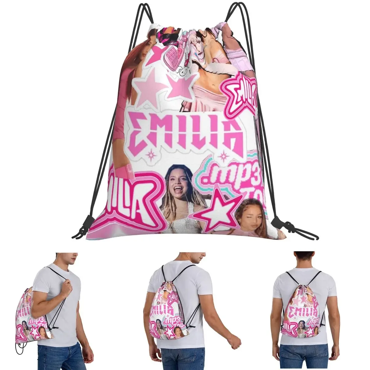 

MP3 Emilia Mernes Рюкзаки Многофункциональный портативный комплект на шнурке Карманная спортивная сумка Сумки для книг для мужчин и женщин Школьные