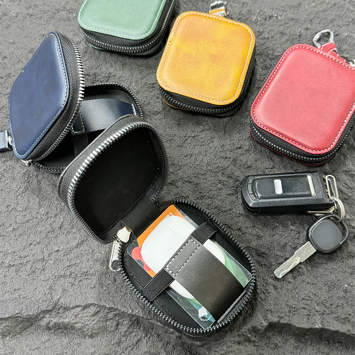 Large Size Universal Luxury Zipper PU Leather Bag Cover Case Fit for AirPods Earbuds Key Card Coin Purse Wallet Classical