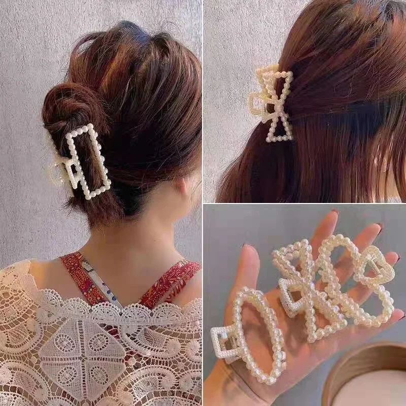 5pcs Temperament Pearl Grab Clip Elegant Back of Head Shark Clip Hair Clip Simple Vintage French Clip Headwear