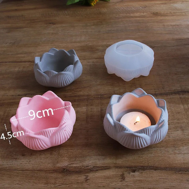 Lotus Silicone Candle Holder Mold DIY Gypsum Concrete Candlestick Storage Box Mould Succulent Flower Pot Home Decor Supplie Tool