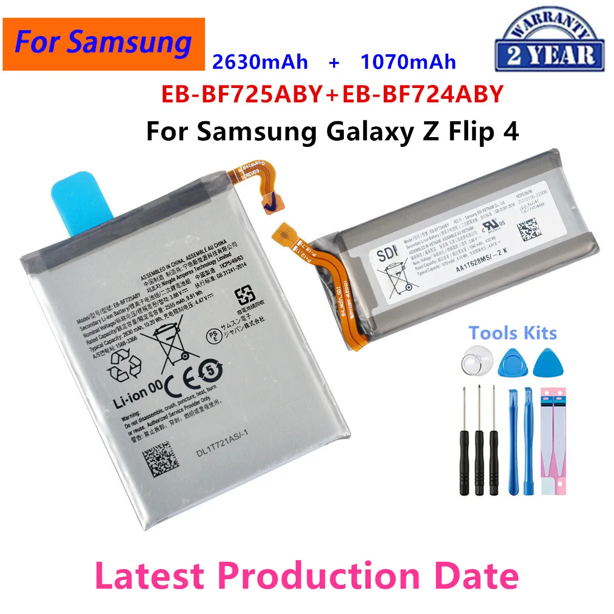 

Brand New EB-BF725ABY+EB-BF724ABY( 2555mAh+1070mAh) Battery For Samsung Galaxy Z Flip 4 Flip4 SM-F7210 Mobile Phone Batteries