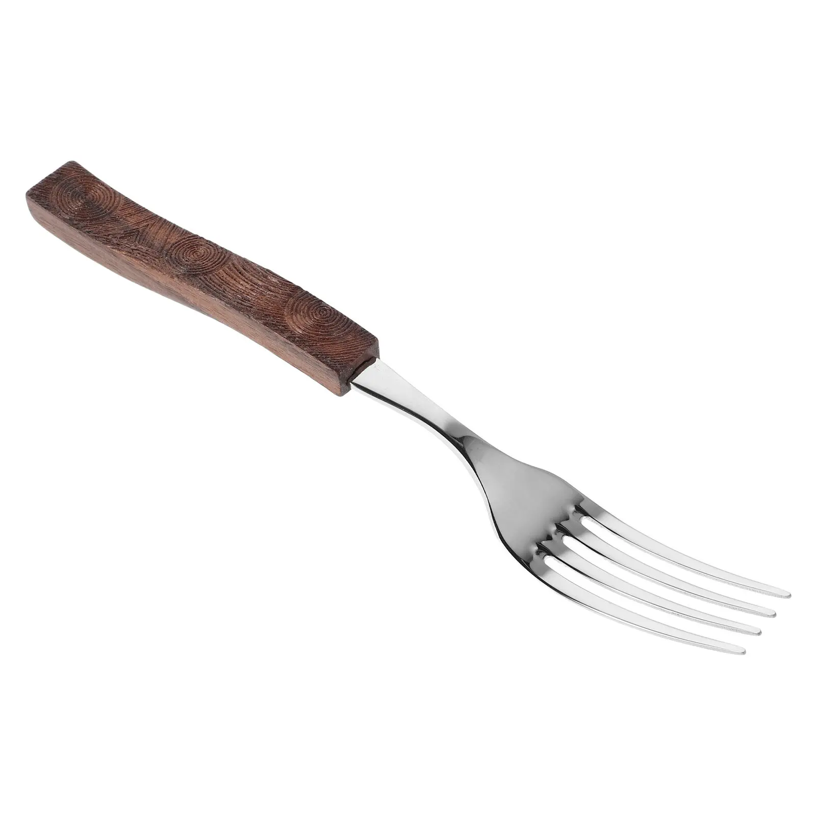 Walnut Wood Handle Stainless Steel Dinner Fork Elegant Carved Design for Formal Casual Dining Salad Pasta Dessert Serving Home