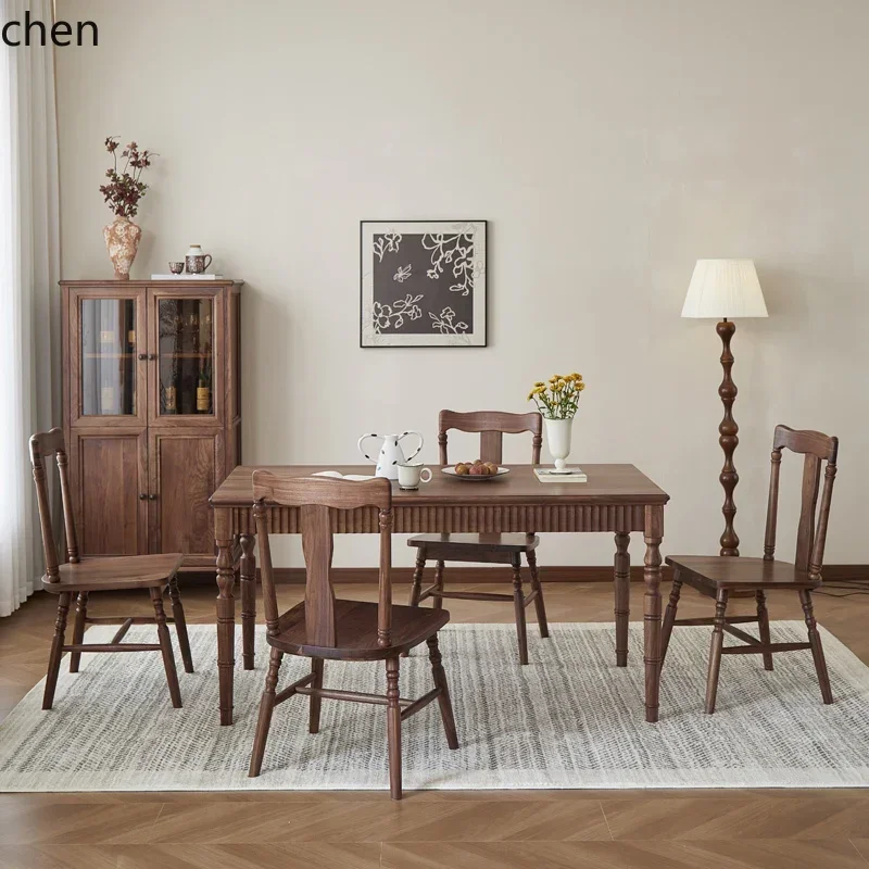 

Vintage Full Solid Wood Dining Table North American Black Walnut Rectangle Household Dining Table