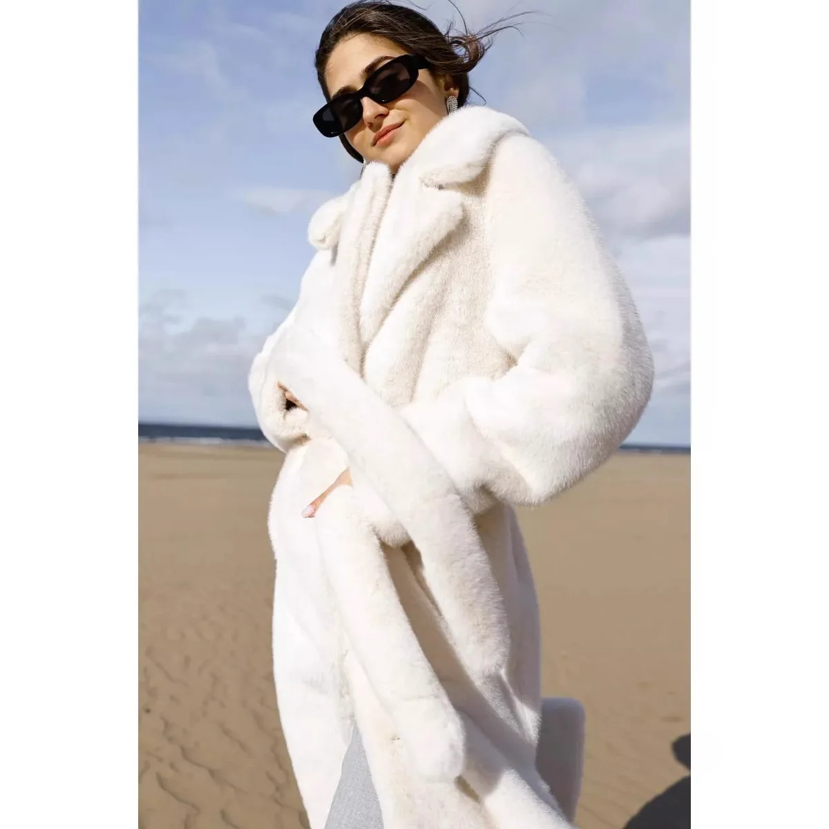 

Women's New Mink Fur Faux Fur Coat Extended Length Artificial Fur Overcoat Belt Warm Thickened Eco Friendly Outerwear Versatile