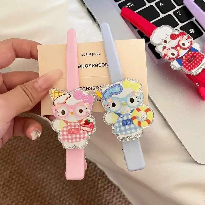 

1 Piece Apron Glasses Hello Kitty Hairpin Cartoon Cute Girl's Heart Trendy And Versatile Decorative Bangs Hair Clips Girl Gift