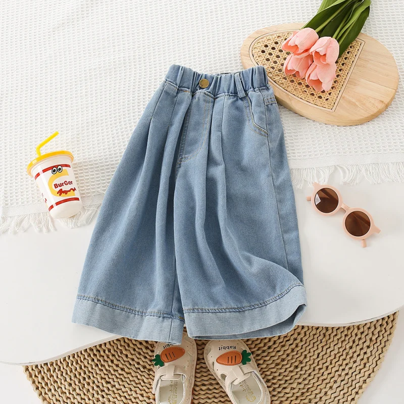 Kxkm-Girls' Straight Jeans Little Girl Wide-Leg Jeans New Western Style Long Pants Autumn All-Matching Casual Pants