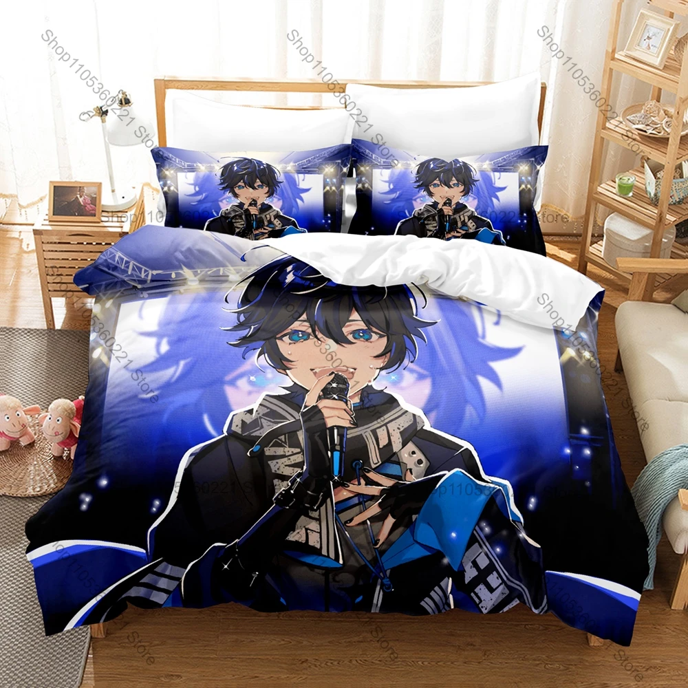 Cool 3 In 1 Axia Krone VTuber Bedding Set Japanese Virtual Liver Theme Soft Breathable Fabric Household Decoration