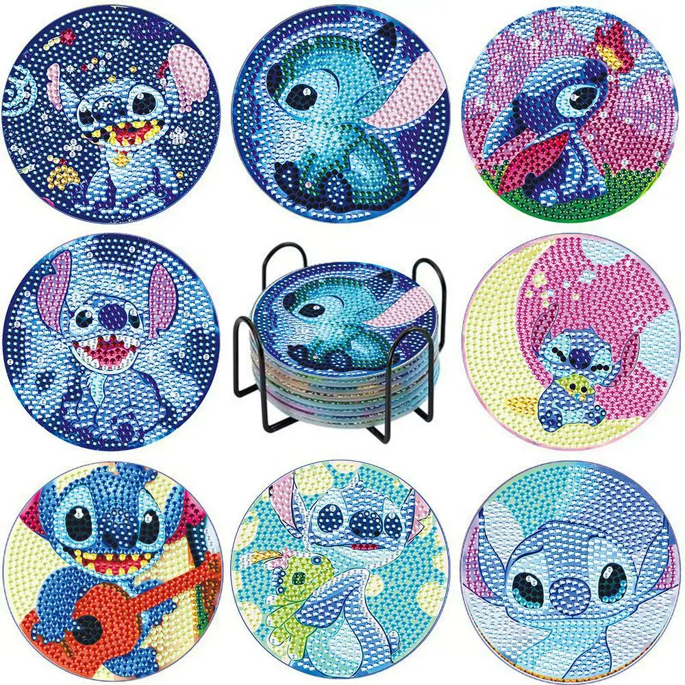 Anime Alien dog Stitch Diamond Painting DIY Diamond Painting Coaster Cartoon Mosaic Drink Cup Pad