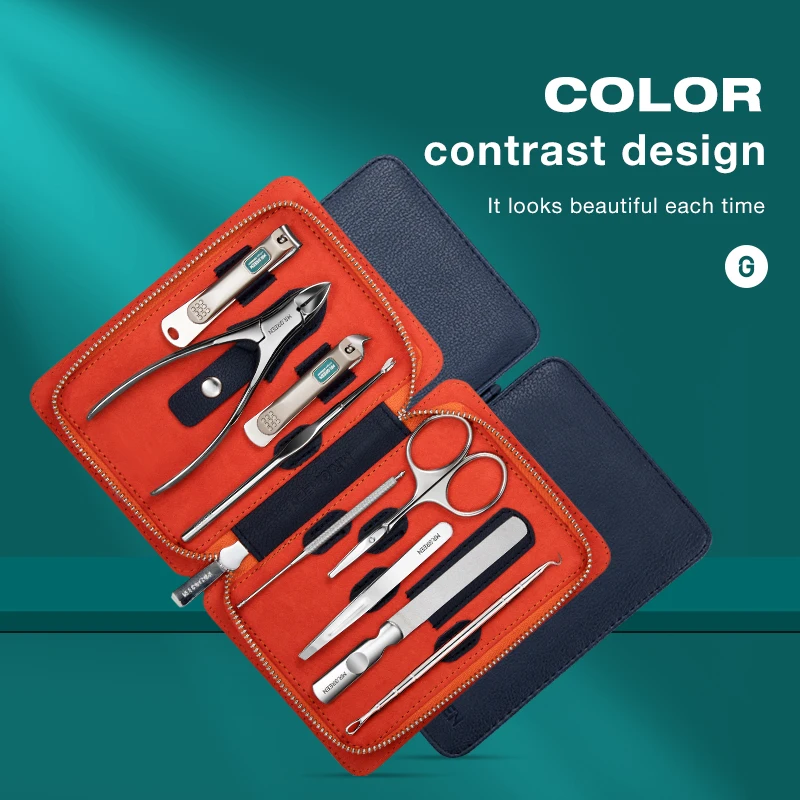 MR.GREEN 매니큐어 세트 9 in 1 전문 실용 키트(가죽 케이스 포함) 스테인레스 스틸 손톱깎이 개인 관리 도구