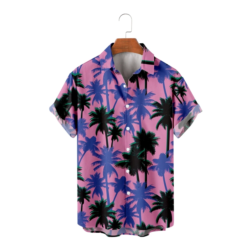 

Hawaiian Shirts for Men Vaporwave Style Design Tops Purple Short Sleeve Summer Beach Vacation Shirt Breathable