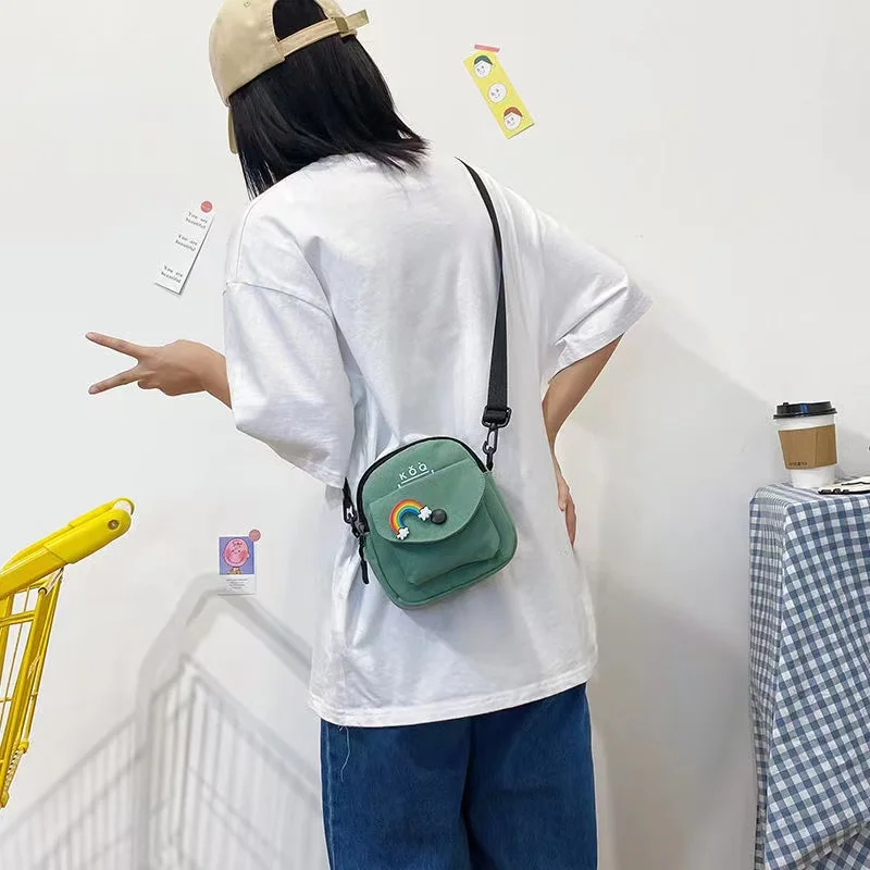 Damska pojedyncza torba na ramię modna w jednolitym kolorze torebka na co dzień na zewnątrz tęczowa torebka brezentowa na zamek torebka
