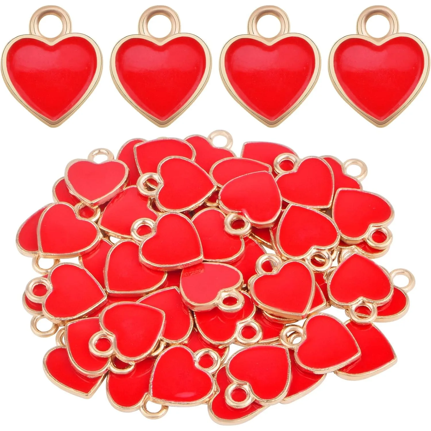 

50pcs Red Heart Shaped Charms Alloy Love Heart Dangle Pendants Valentine’s Day Hanging Ornaments for DIY Bracelet Necklace