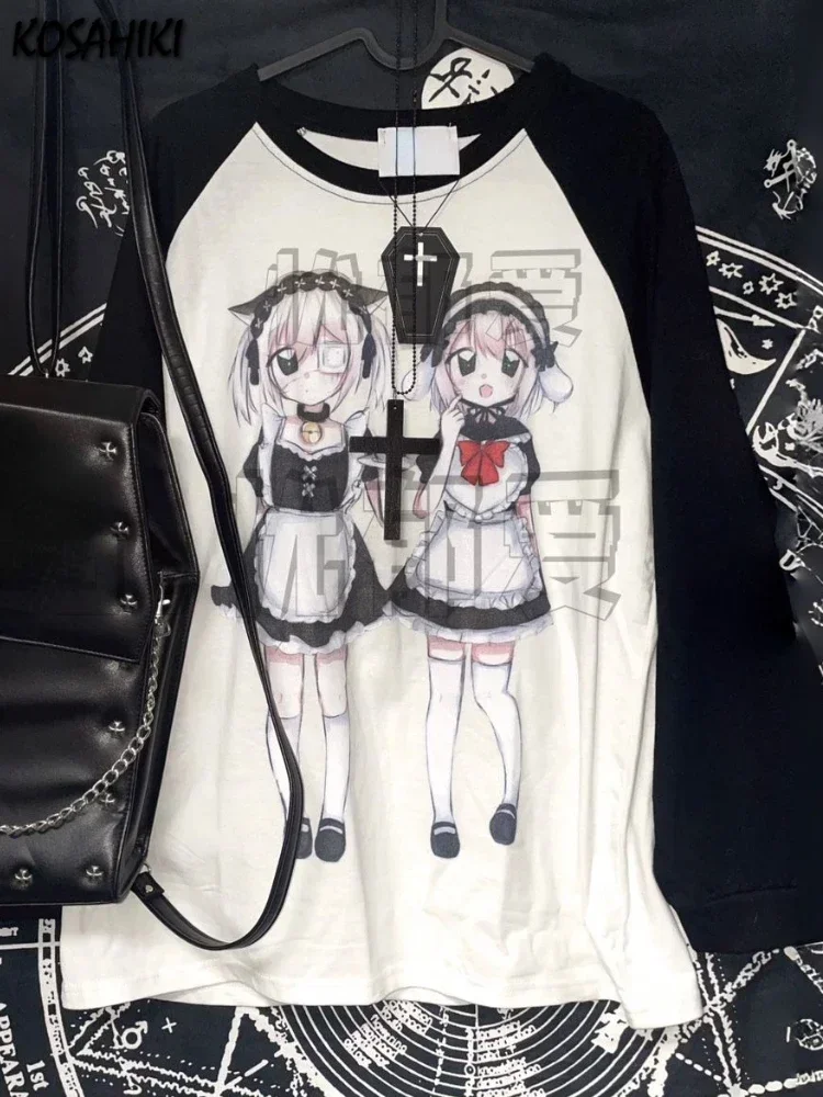 Fairy Grunge T-shirt Women Y2k Aesthetic Long Sleeve Kawaii Tee Shirts Gothic Letter Cartoon Print Loose Graphic Harajuku Tops