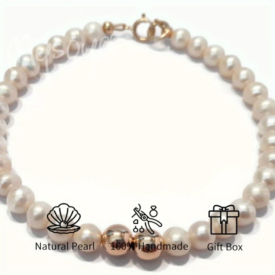 

Браслет MYSOYA из белого пресноводного жемчуга 6-7 мм с подарочной коробкой, подходит для повседневного использования/Рождества/свадьбы/дня рождения