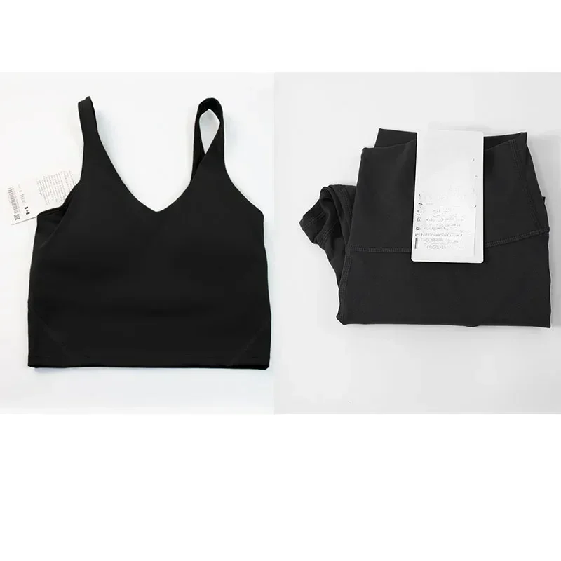 Camisola de alças esportivas em forma de U para mulheres, sutiã traseiro beleza, sem fio, sensação de nudez, calças apertadas, cintura alta, fitness, conjunto de ioga, novo